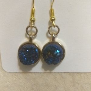 Genuine Rock Crystal Druzy Earrings blue/purple